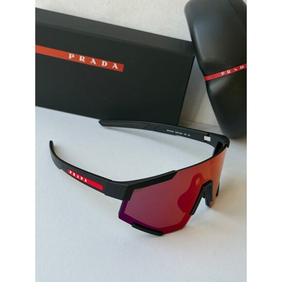 NEW Prada Sport PS04WS Sunglasses in Black Red Mirror $480 main image 7